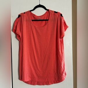 Tek Gear Coral Cold Shoulder Active Tee XL Criss Cross Cutout Athleisure